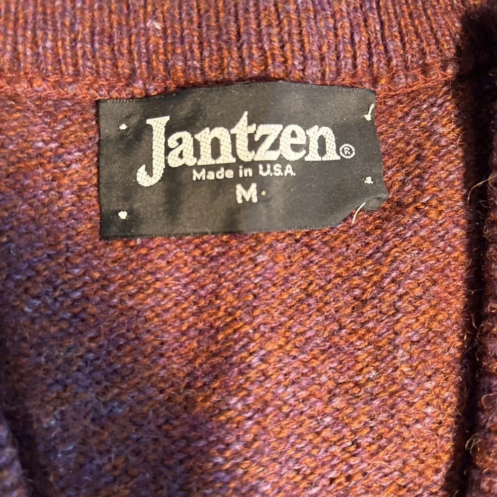 Vintage Jantzen Mens Burgundy Marl Wool Blend V-Neck Sweater Vest Made in USA M